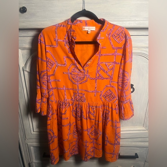 Jude Connally Faith Tiered Cotton Dress Orange Purple Bamboo‎ Lattice - Picture 3 of 10